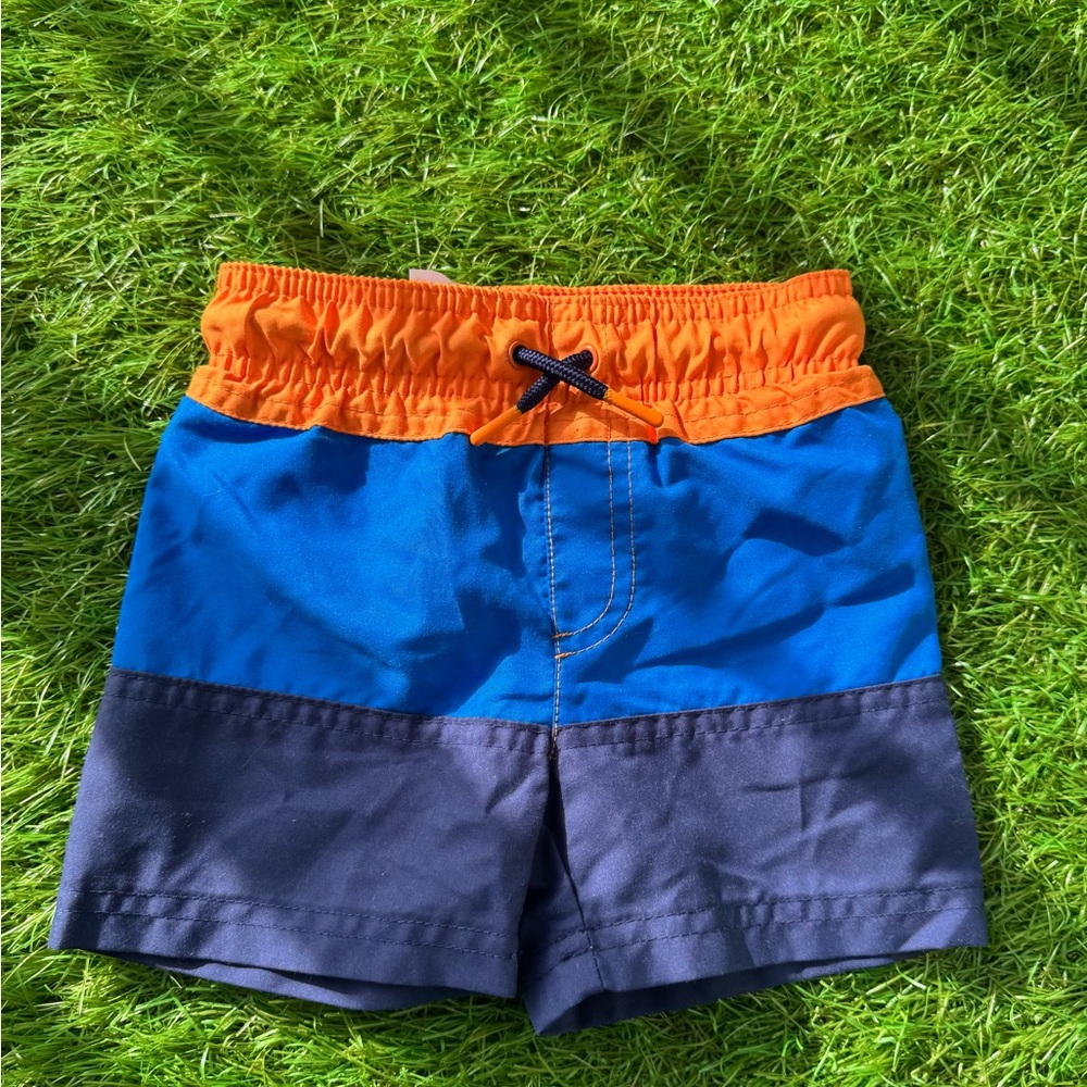 Cat & Jack Orange and Blue Colorblock Swim Trunks